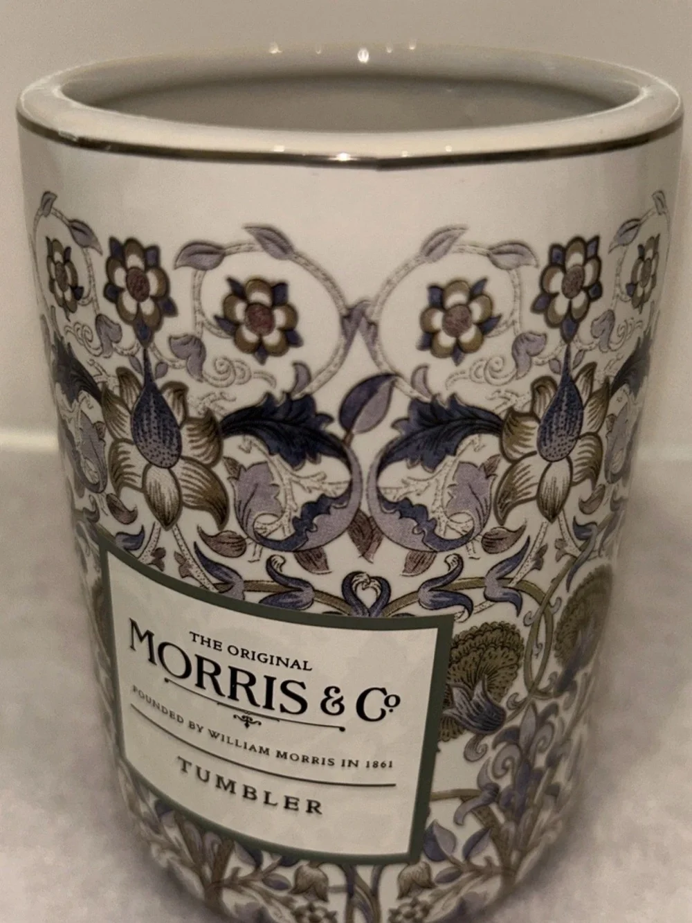 Morris & Co White Ceramic Vanity Set 5 Piece Artichoke Floral Blue *note